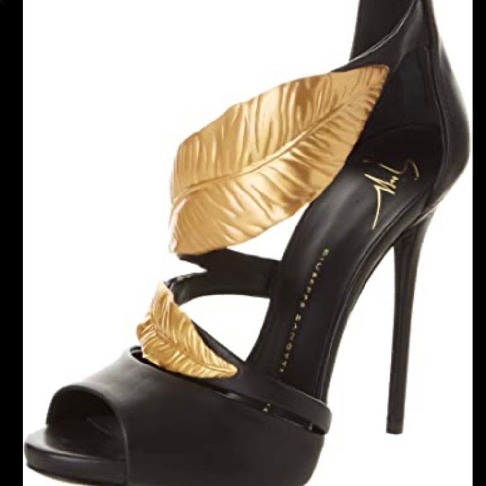 giuseppe zanotti gold leaf peep toe heels.